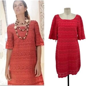 Anthropologie Moulinette Soeurs Dazzling Lights Dress Red Lace Eyelet Size 12